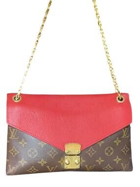 Louis Vuitton Red and Brown Monogram Shoulder Bag with Gold Chain